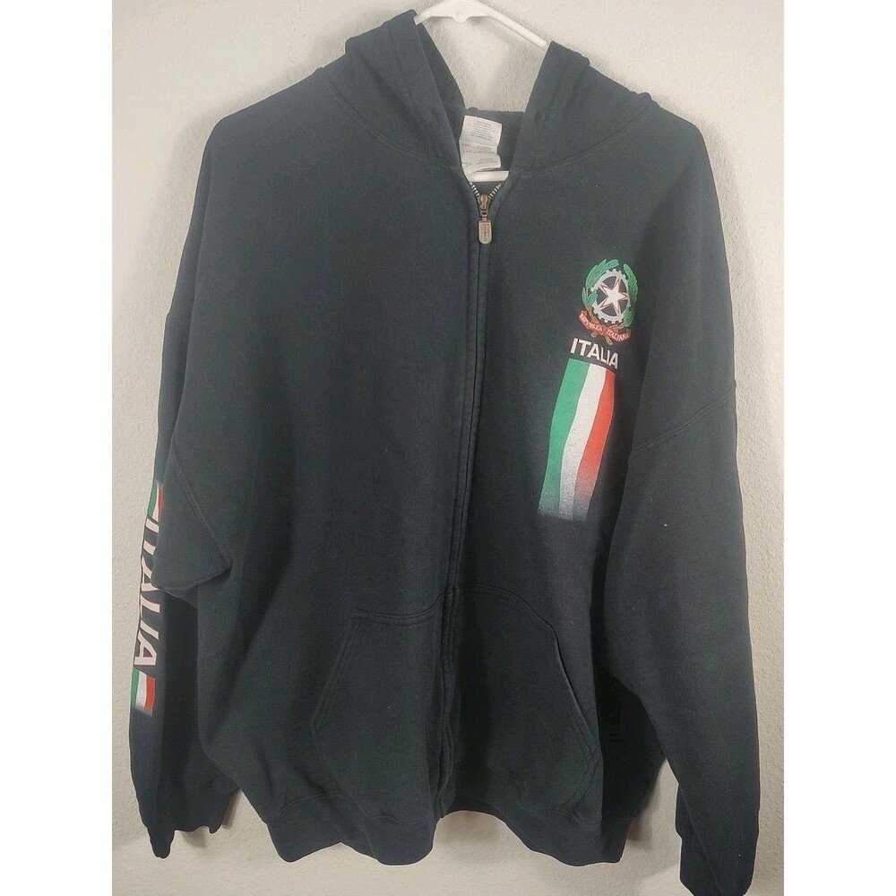 Italia Sweater Mens2XL Navy Hoodie Full Zip Sweatshirt Gildan Heavy Read